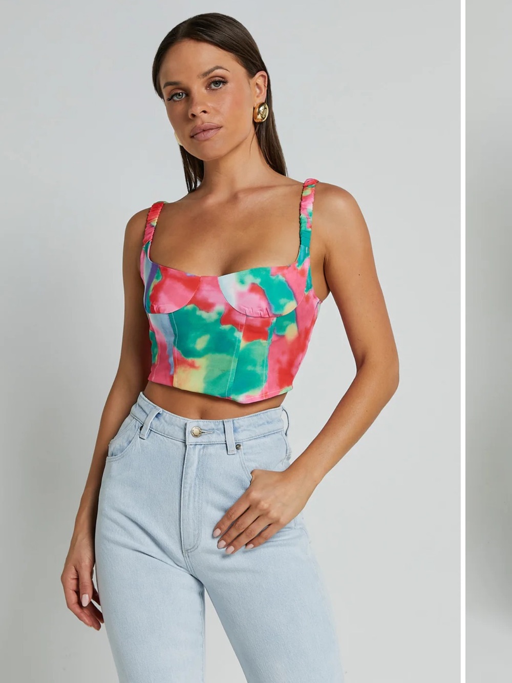 Showpo Oscar Street Multicolor Tie-Dye Crop Top - Pink & Green. Size small